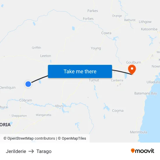 Jerilderie to Tarago map