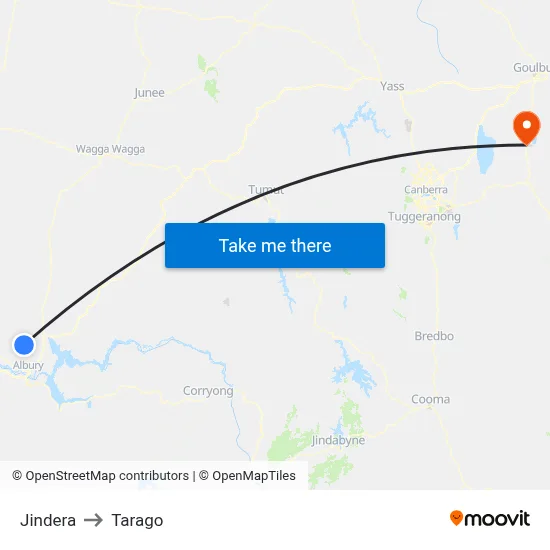 Jindera to Tarago map