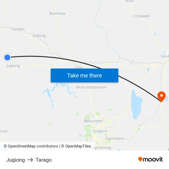 Jugiong to Tarago map