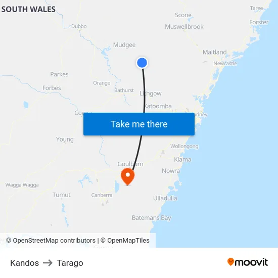 Kandos to Tarago map