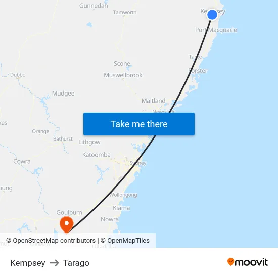 Kempsey to Tarago map