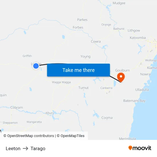 Leeton to Tarago map