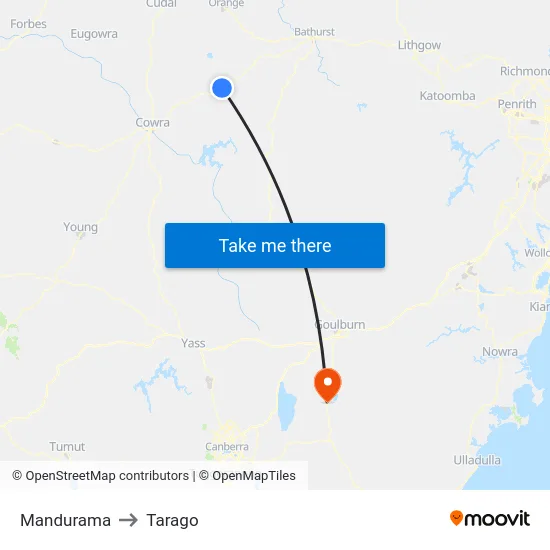 Mandurama to Tarago map