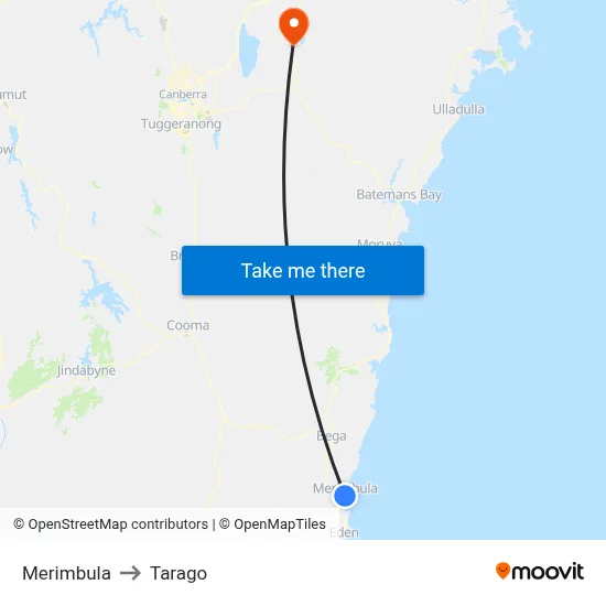 Merimbula to Tarago map