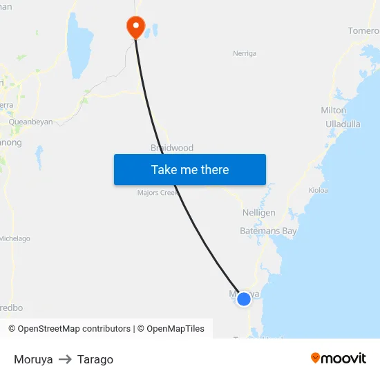 Moruya to Tarago map
