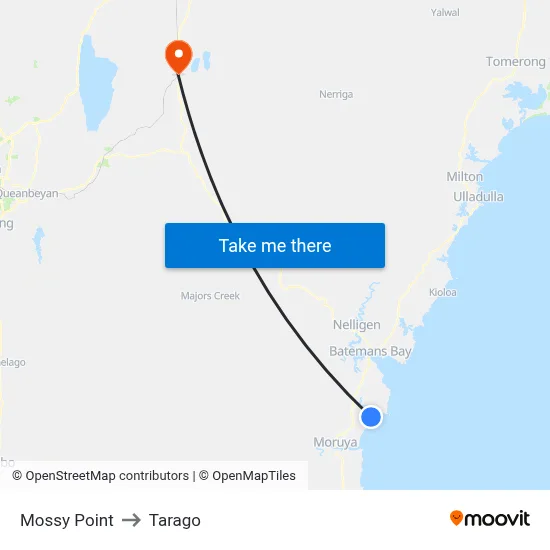 Mossy Point to Tarago map