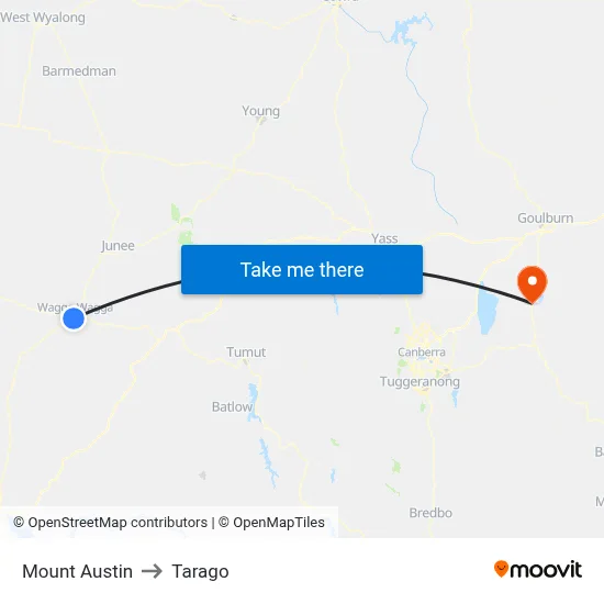 Mount Austin to Tarago map