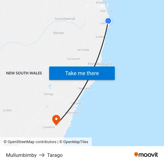 Mullumbimby to Tarago map