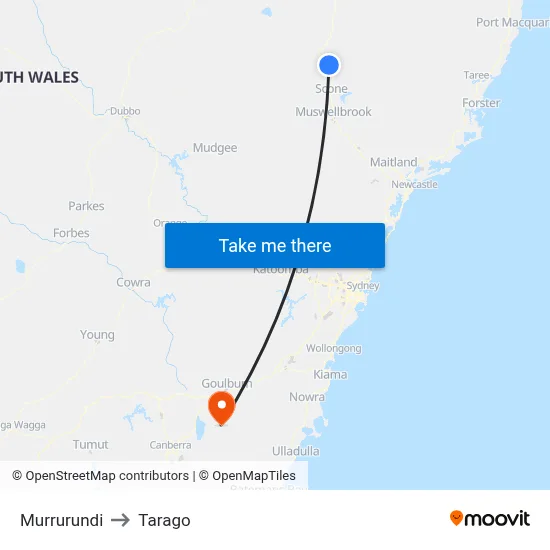 Murrurundi to Tarago map