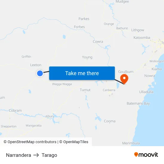 Narrandera to Tarago map