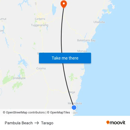 Pambula Beach to Tarago map