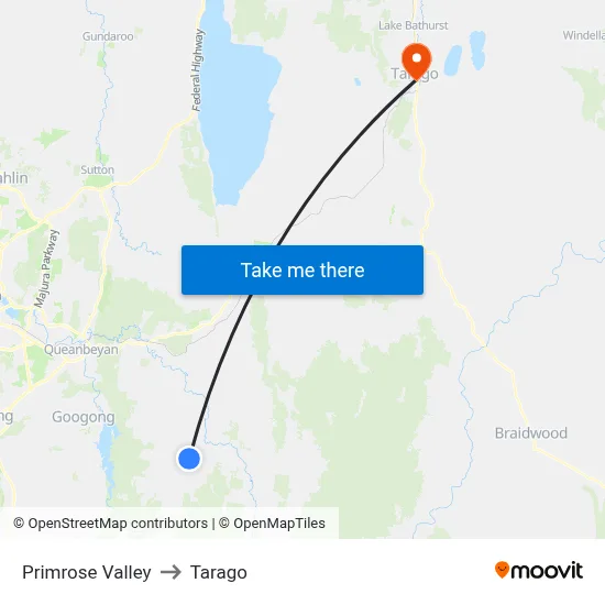 Primrose Valley to Tarago map