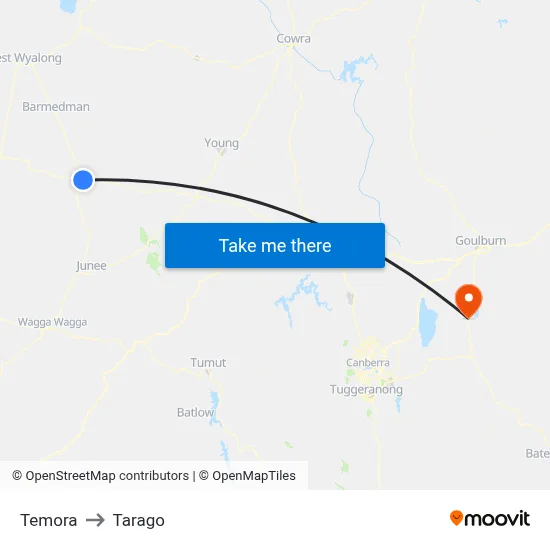 Temora to Tarago map