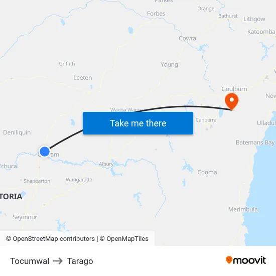 Tocumwal to Tarago map