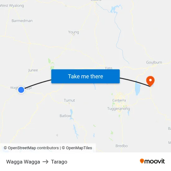 Wagga Wagga to Tarago map