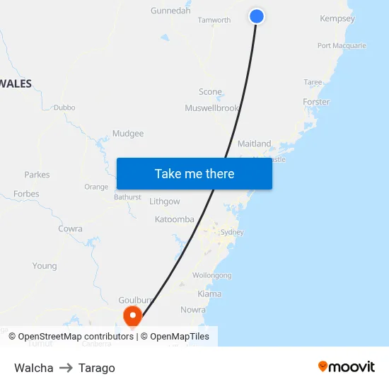 Walcha to Tarago map
