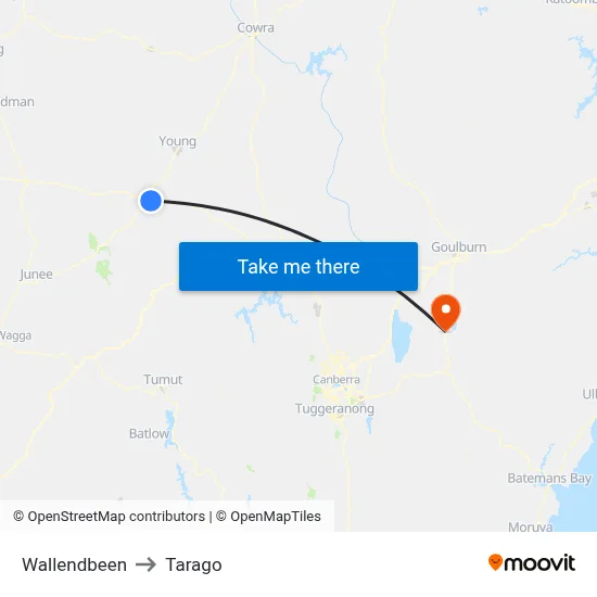Wallendbeen to Tarago map