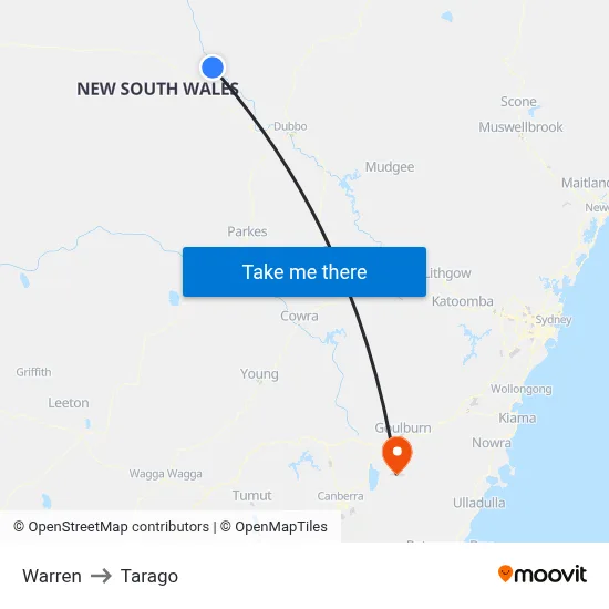 Warren to Tarago map