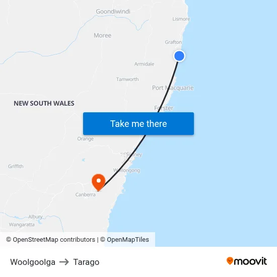 Woolgoolga to Tarago map