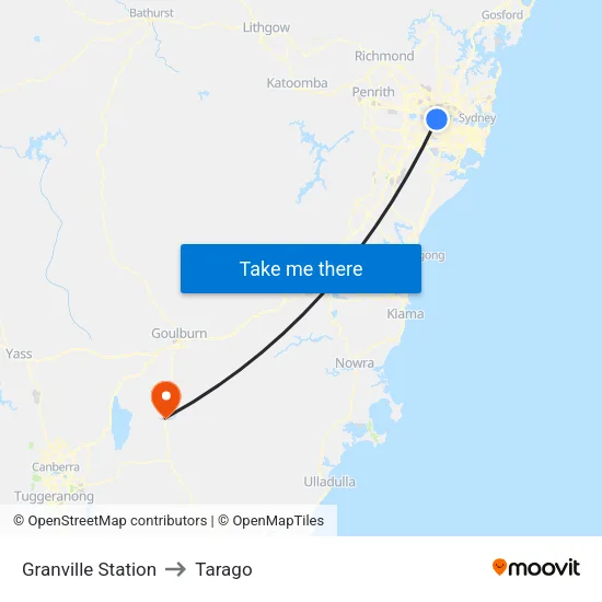 Granville Station to Tarago map