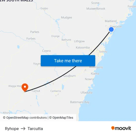 Ryhope to Tarcutta map