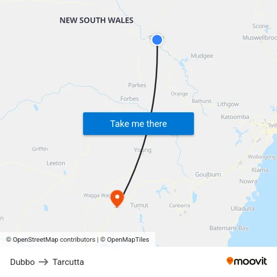 Dubbo to Tarcutta map