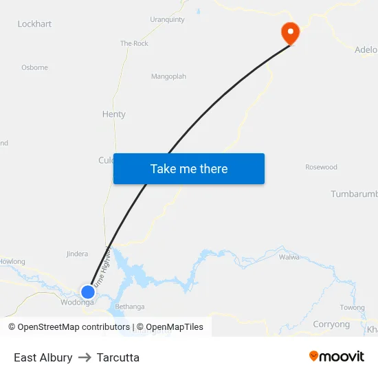 East Albury to Tarcutta map