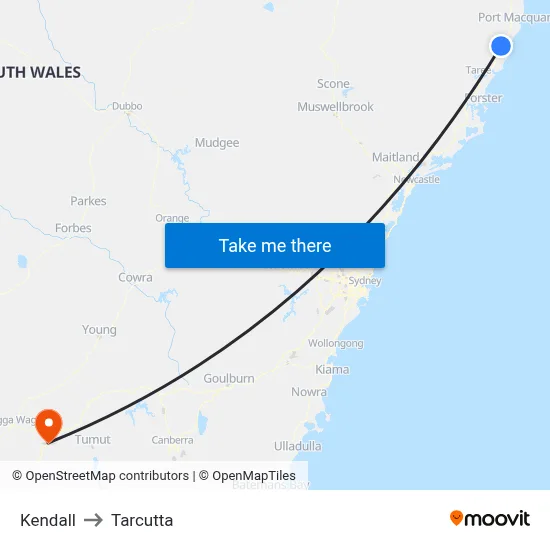Kendall to Tarcutta map