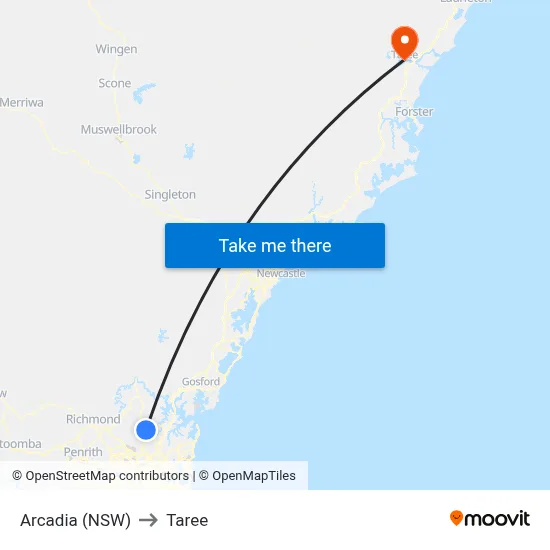 Arcadia (NSW) to Taree map