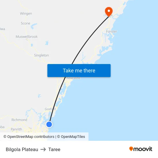 Bilgola Plateau to Taree map