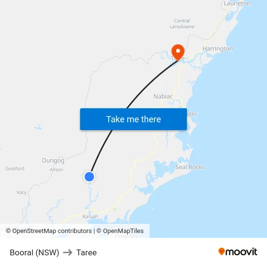 Booral (NSW) to Taree map