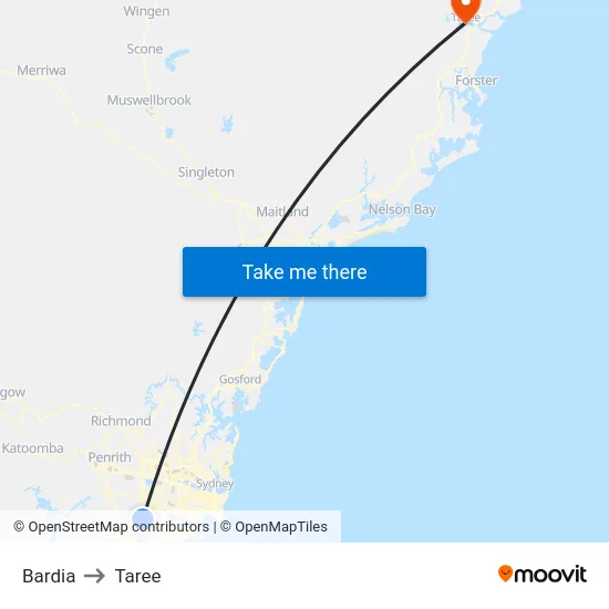 Bardia to Taree map