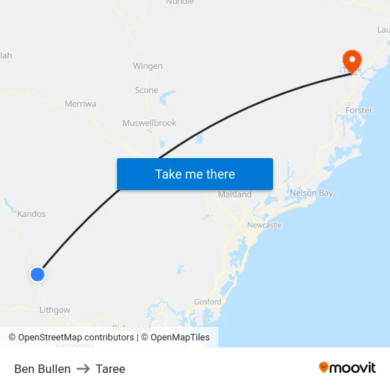 Ben Bullen to Taree map