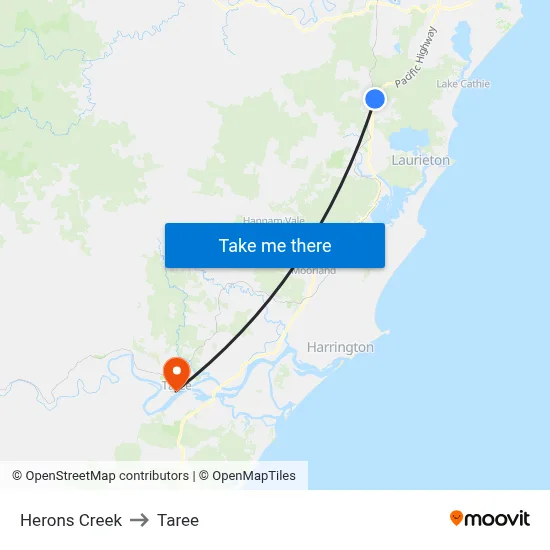 Herons Creek to Taree map