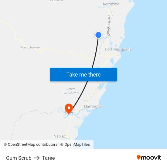 Gum Scrub to Taree map