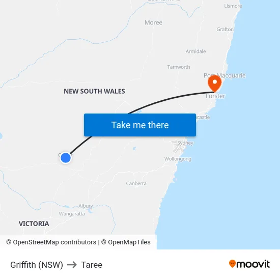 Griffith (NSW) to Taree map