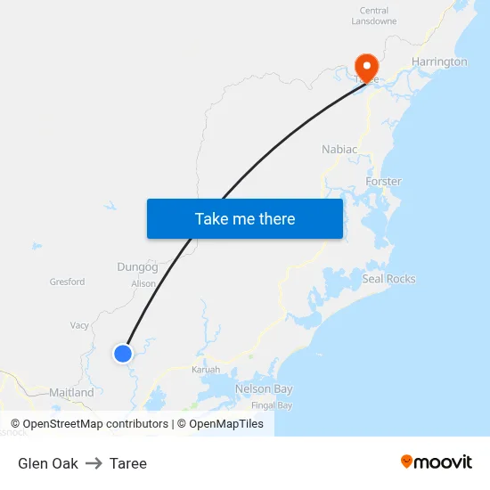 Glen Oak to Taree map