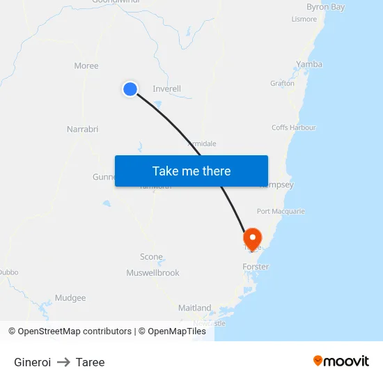 Gineroi to Taree map