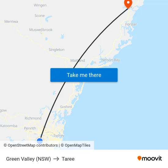 Green Valley (NSW) to Taree map