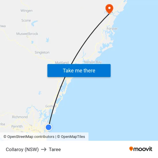 Collaroy (NSW) to Taree map