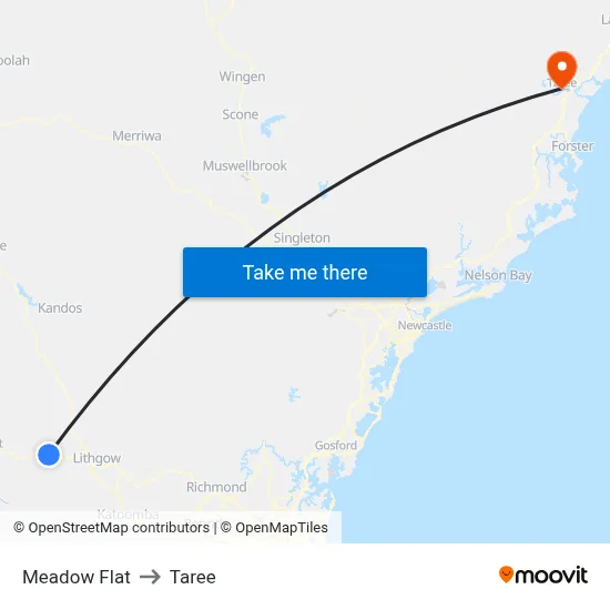 Meadow Flat to Taree map