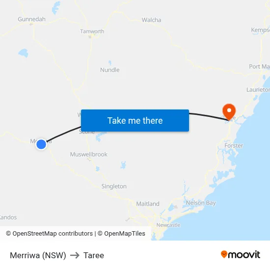 Merriwa (NSW) to Taree map