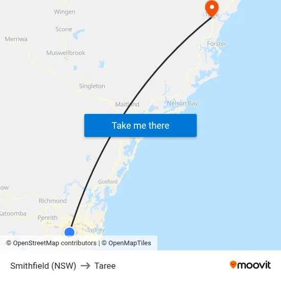 Smithfield (NSW) to Taree map
