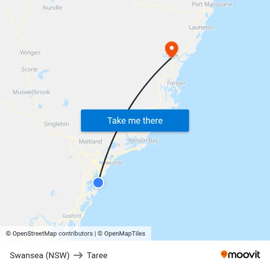 Swansea (NSW) to Taree map