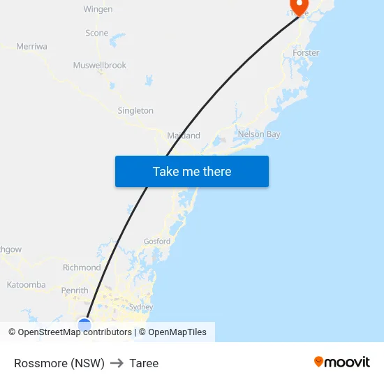 Rossmore (NSW) to Taree map