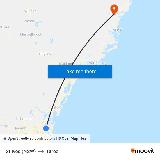 St Ives (NSW) to Taree map