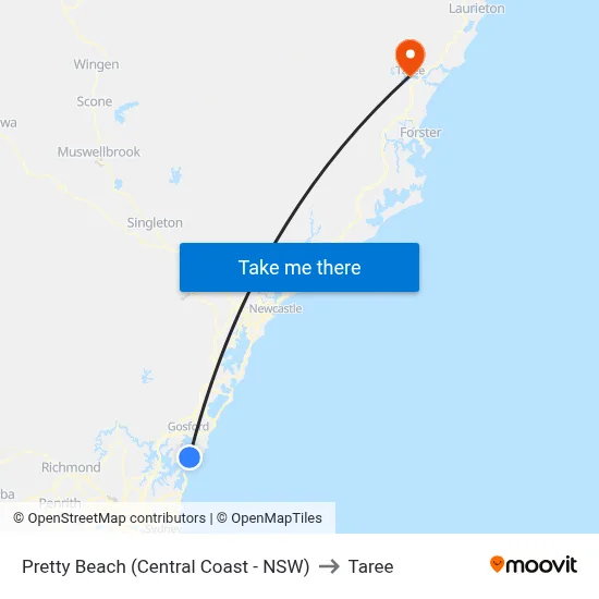 Pretty Beach (Central Coast - NSW) to Taree map