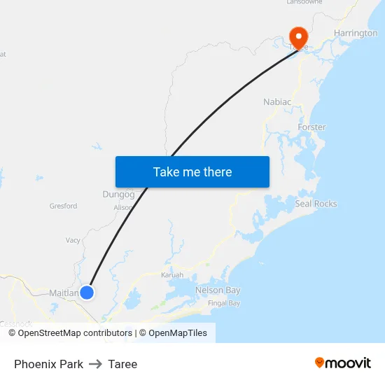 Phoenix Park to Taree map