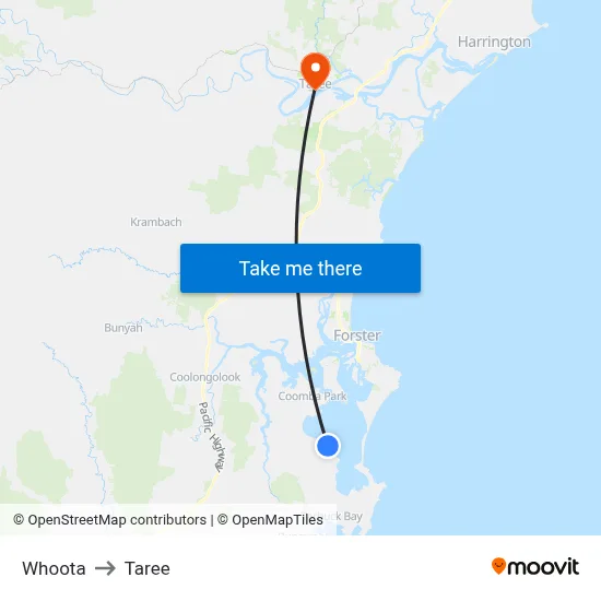 Whoota to Taree map