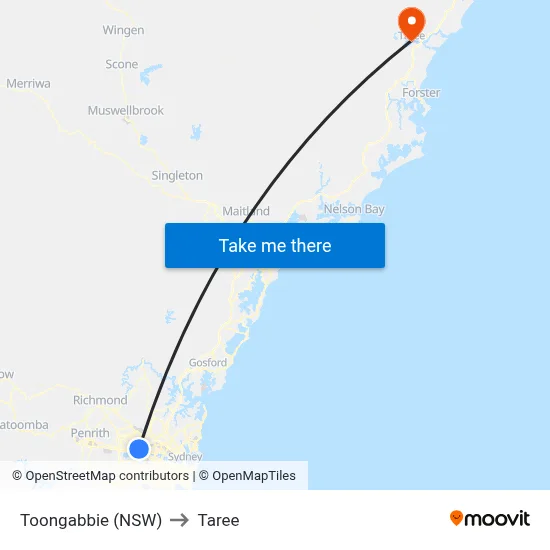 Toongabbie (NSW) to Taree map